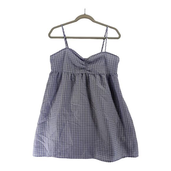 Divided H&M Babydoll Dress M Purple Gingham Check Mini Spaghetti Straps Sundress - Picture 1 of 10